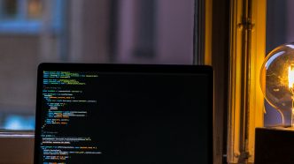 turned on gray laptop computer